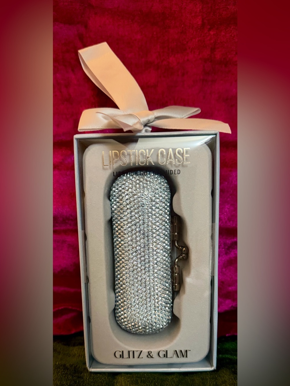 Glitz & Glam Silver Rhinestone Lipstick Case with Clip